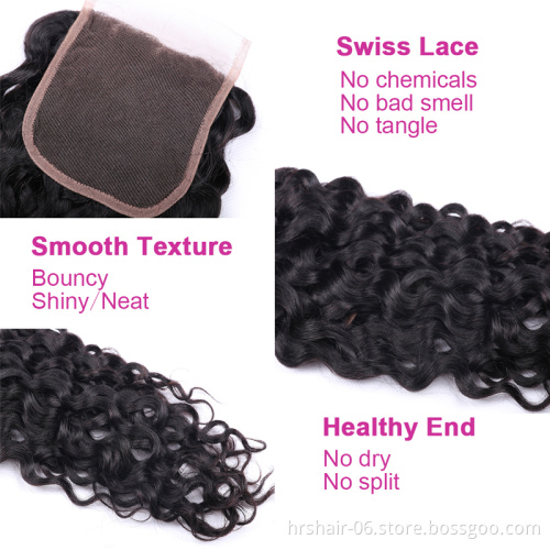 Peruvian Malaysian Indian Brazilian Virgin Hair 3 Bundles with Lace Closure Natural Wavy Water Wave Curly Mink Human Hair Weave